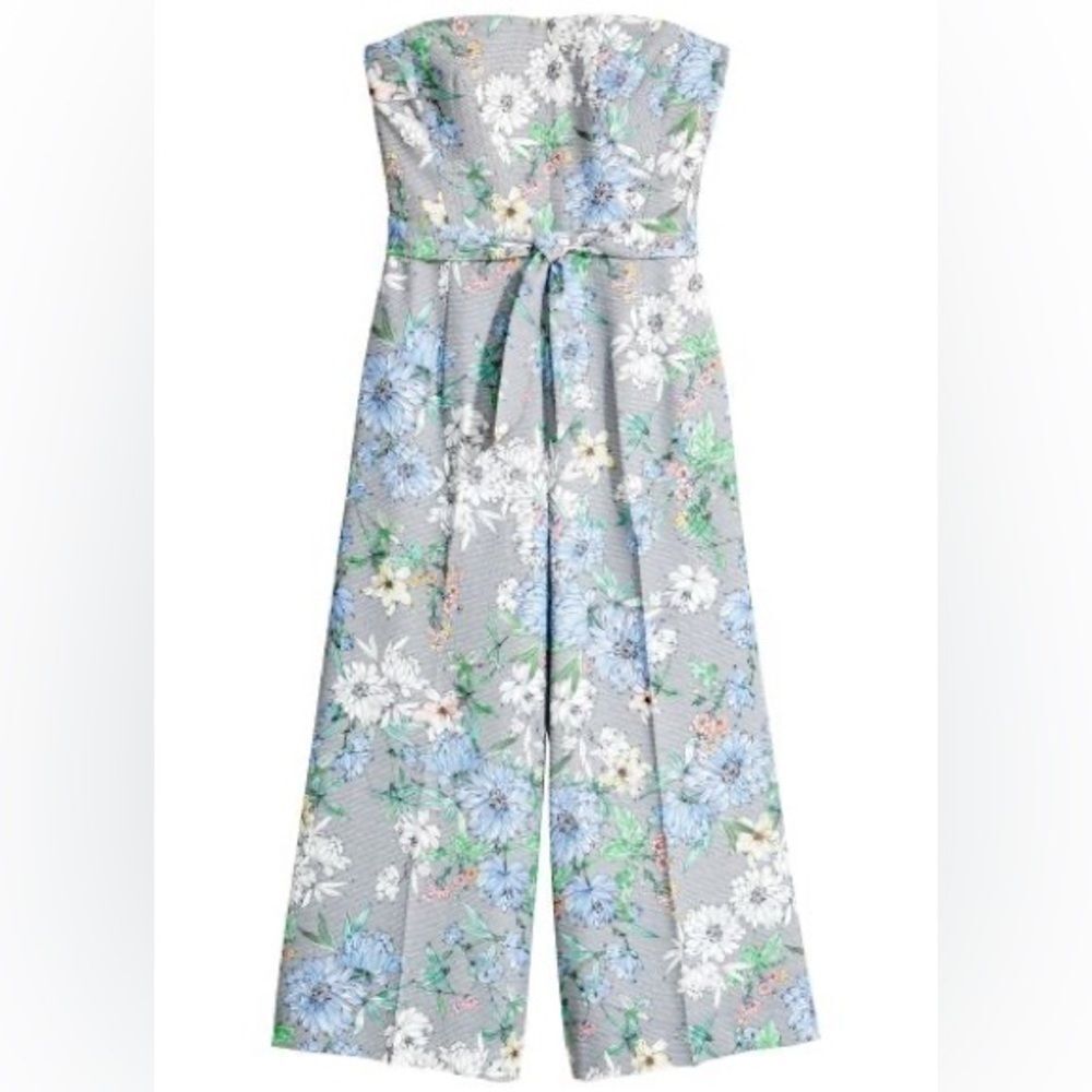 H&M Strapless Floral Wide Leg Cropped Romper - Picture 2 of 8
